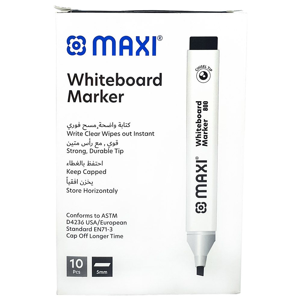 Maxi - Whiteboard Black Marker Chisel Tip - 10pcs