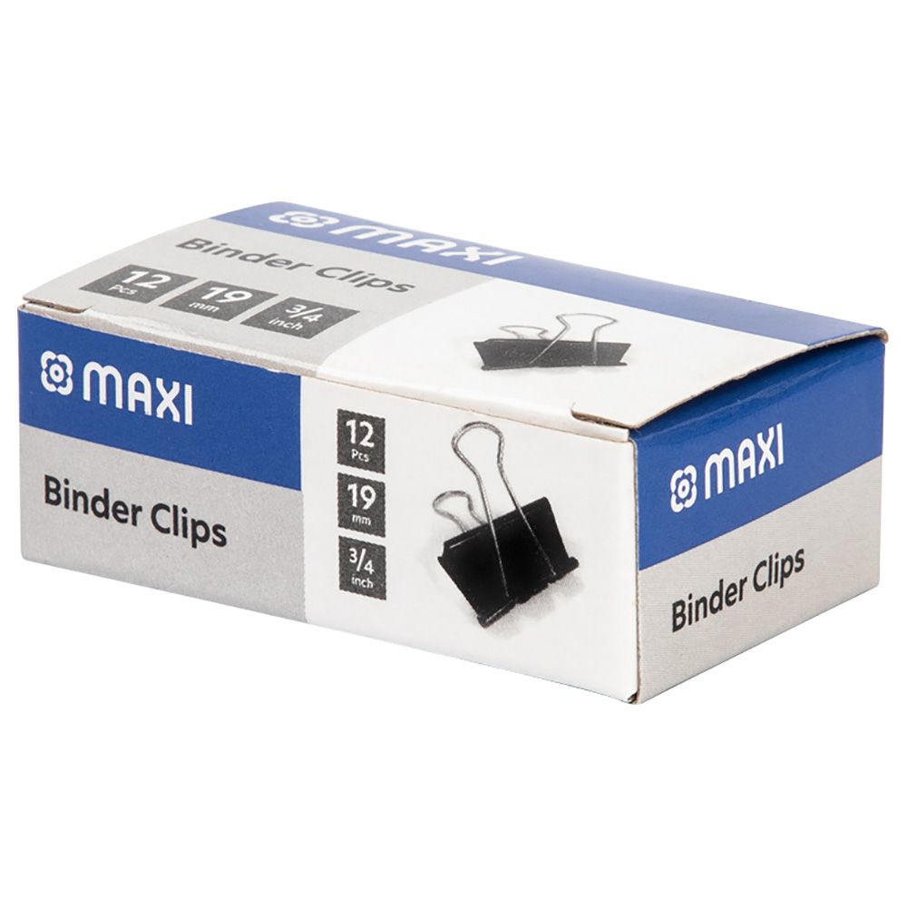 Maxi - Black Binder Clip 19mm - 12pcs 