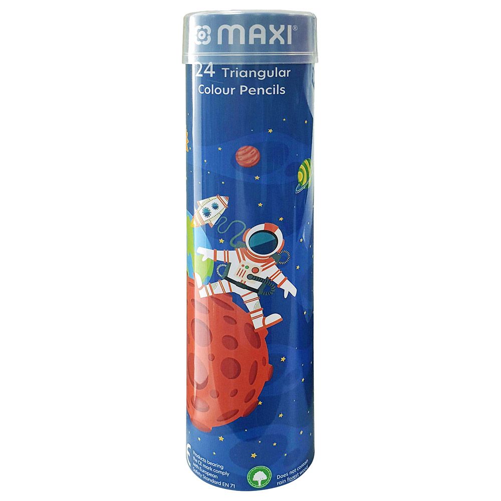 Maxi - 24pcs Triangular Colour Pencils Round Tin