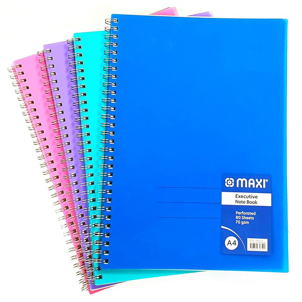 Maxi - A4 Metal Wire PP Cover Coloured Notebook - 80 Sheets