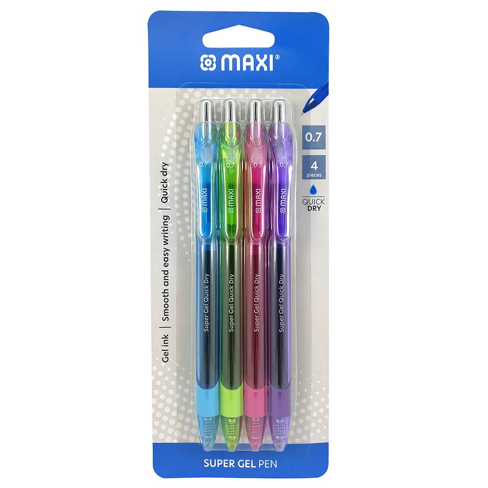 Maxi - Gel Pen 4 Colours - Light Blue, Green, Violet & Pink
