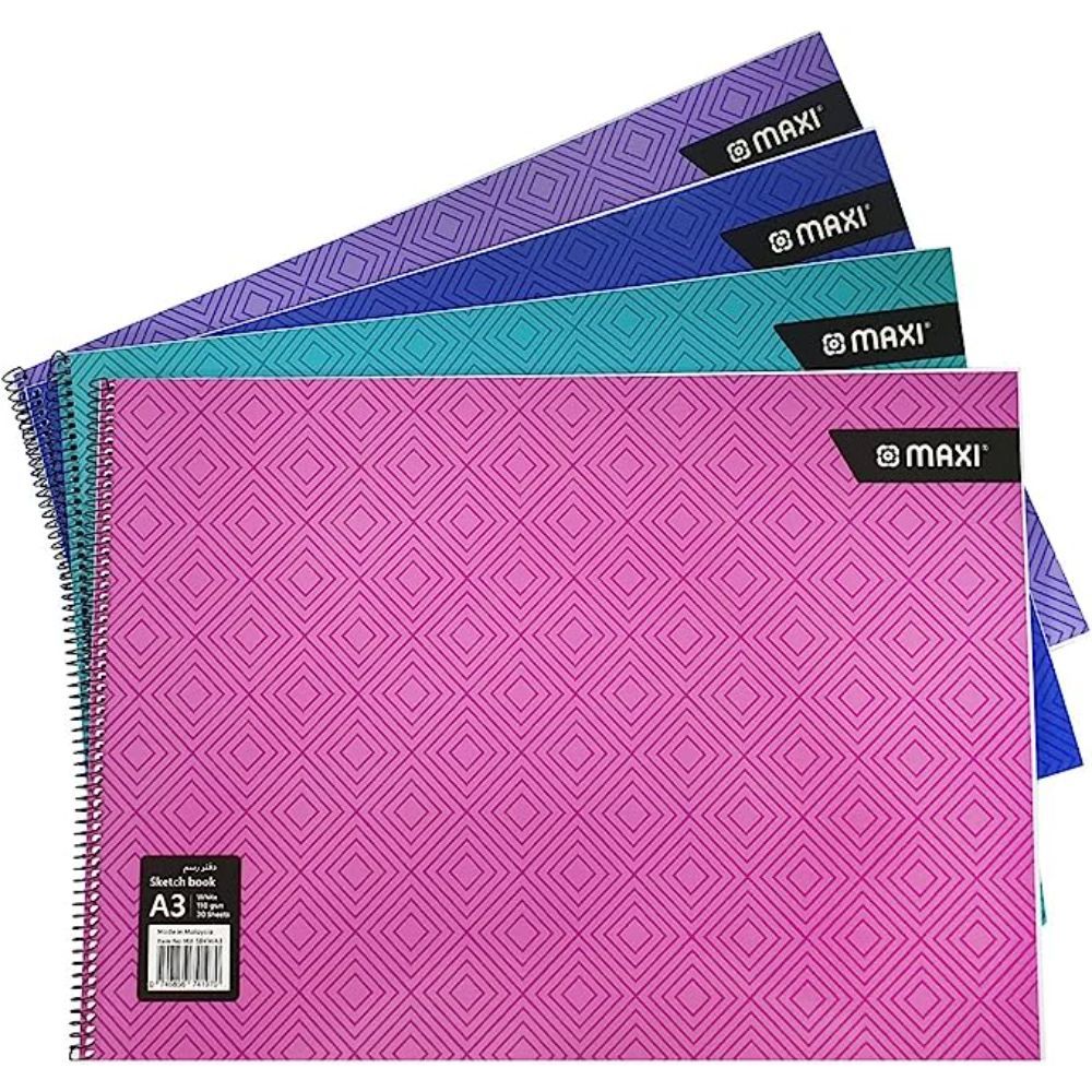 Maxi Spiral Sketch Book White A3 (297x420mm) 110Gsm 20 Sheets 1pc - Assorted