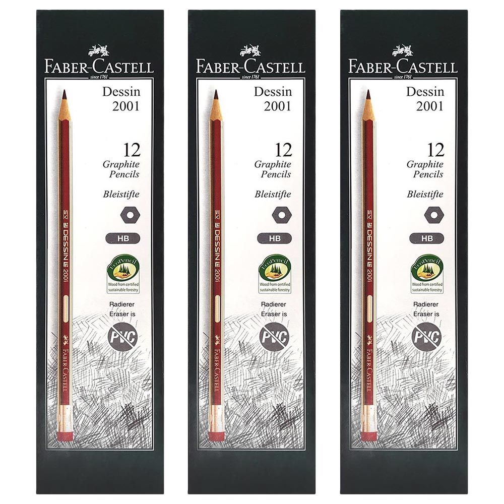 Faber-Castell - Dessin Graphite Pencil Hb w/ Eraser - Pack Of 3