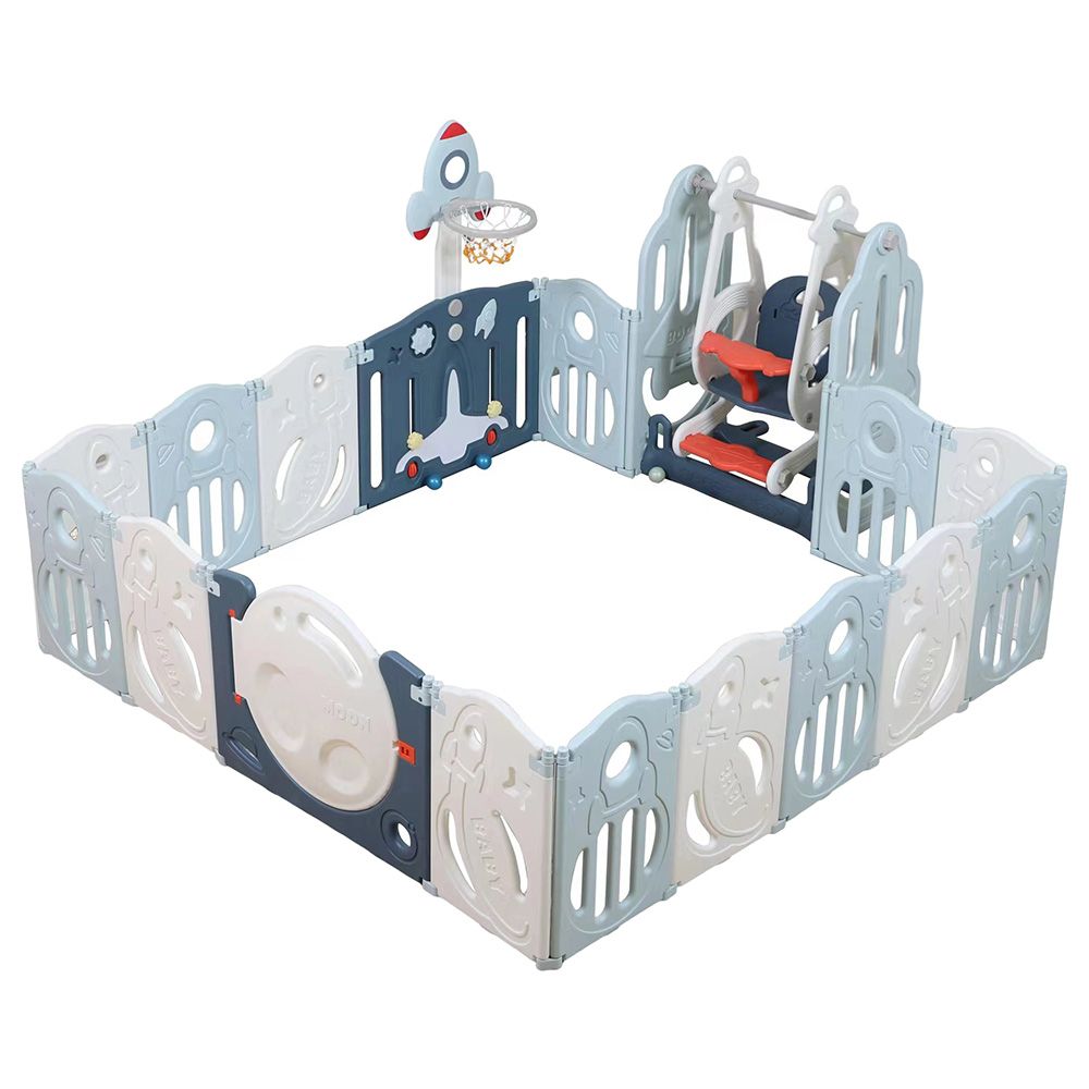Bumble & Bird - Playpen w/ Swing & Basketball Hoop - Blue - 16pcs