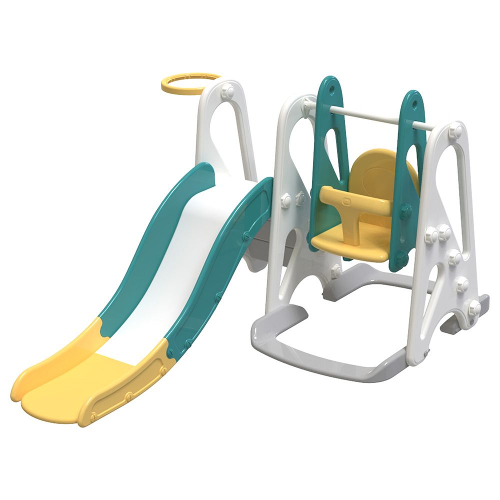Buddiez - 3-in-1 Slide, Swing & Basketball Hoop - Green & Yellow