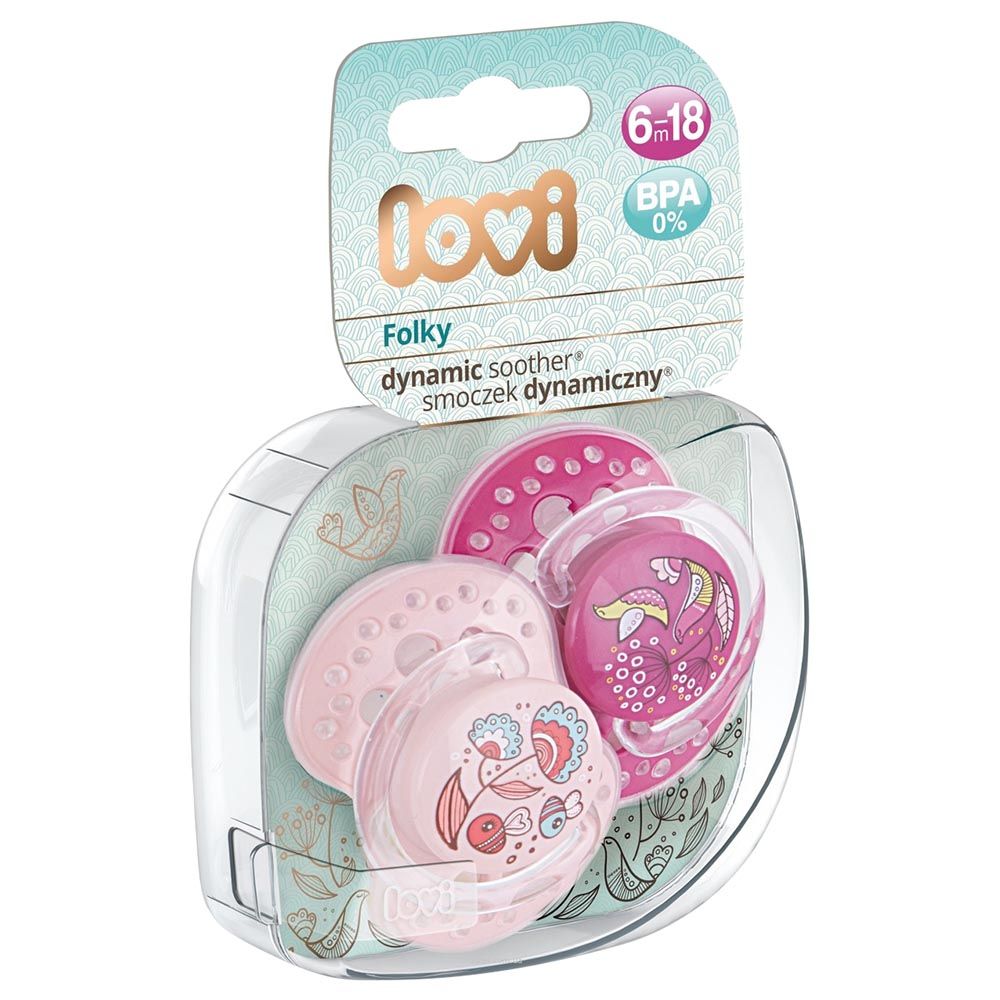 LOVI - Dyn 2pcs Soother Silicone Folky Pink_6-18m