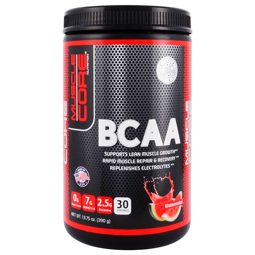 مكمل غذائي من Muscle Core Nutrition بنكهة البطيخ، 30 حصة من الأحماض الأمينية المتشعبة السلسلة (BCAA).