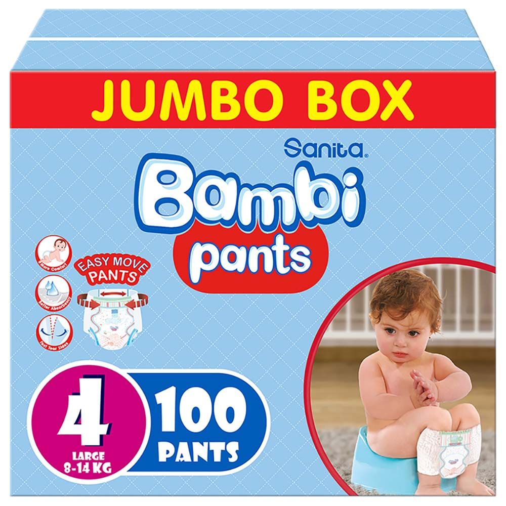 Sanita Bambi - Pants Jumbo Box Size 4 Large 8-14KG 100 Count