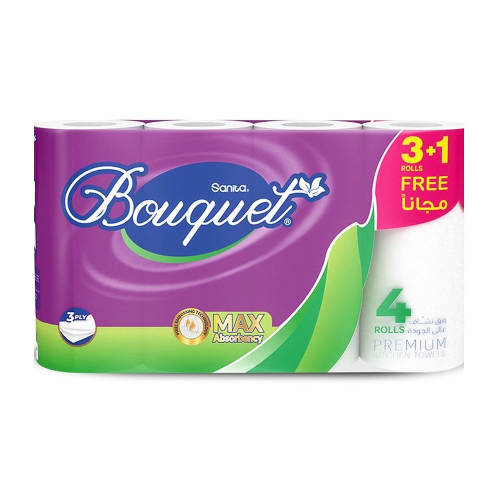 Sanita - Bouquet Kitchen Towel - Pack of 4 - 270 Sheets - 3 Ply - White