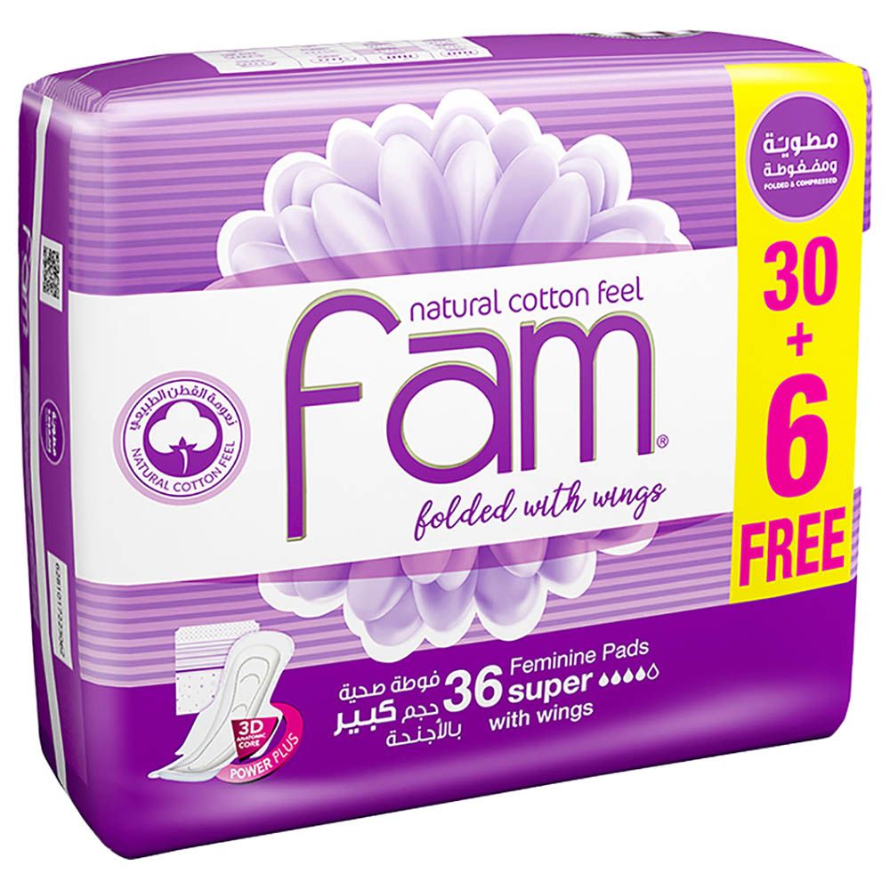 Fam Natural Cotton Feel Maxi Thick Sanitary Pads 30+6 Pads