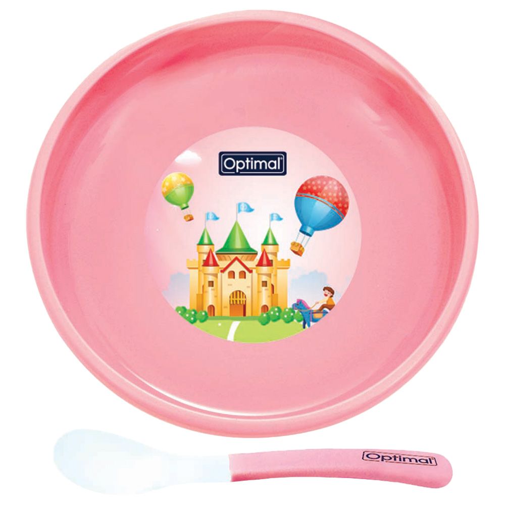 Optimal - Non Slip Feeding Dish w/ Spoon - Pink