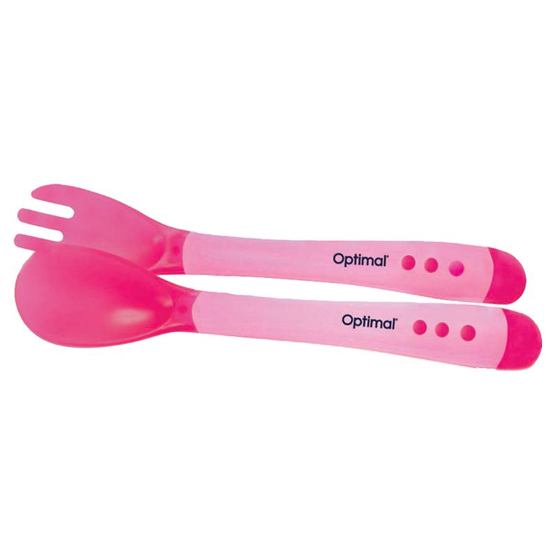 Optimal Soft Grip Handle Spoon & Fork - Pink