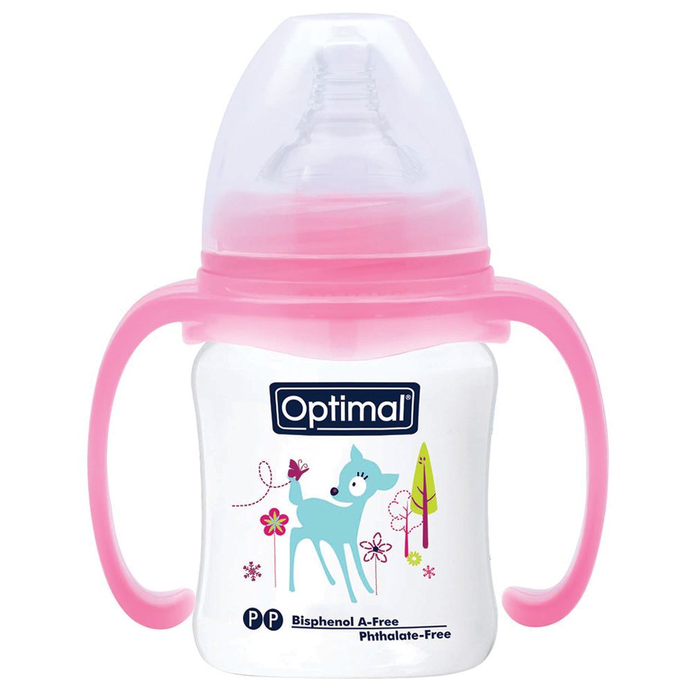 Optimal - Neck Feeding Bottle With Handle - 180 ml - Pink
