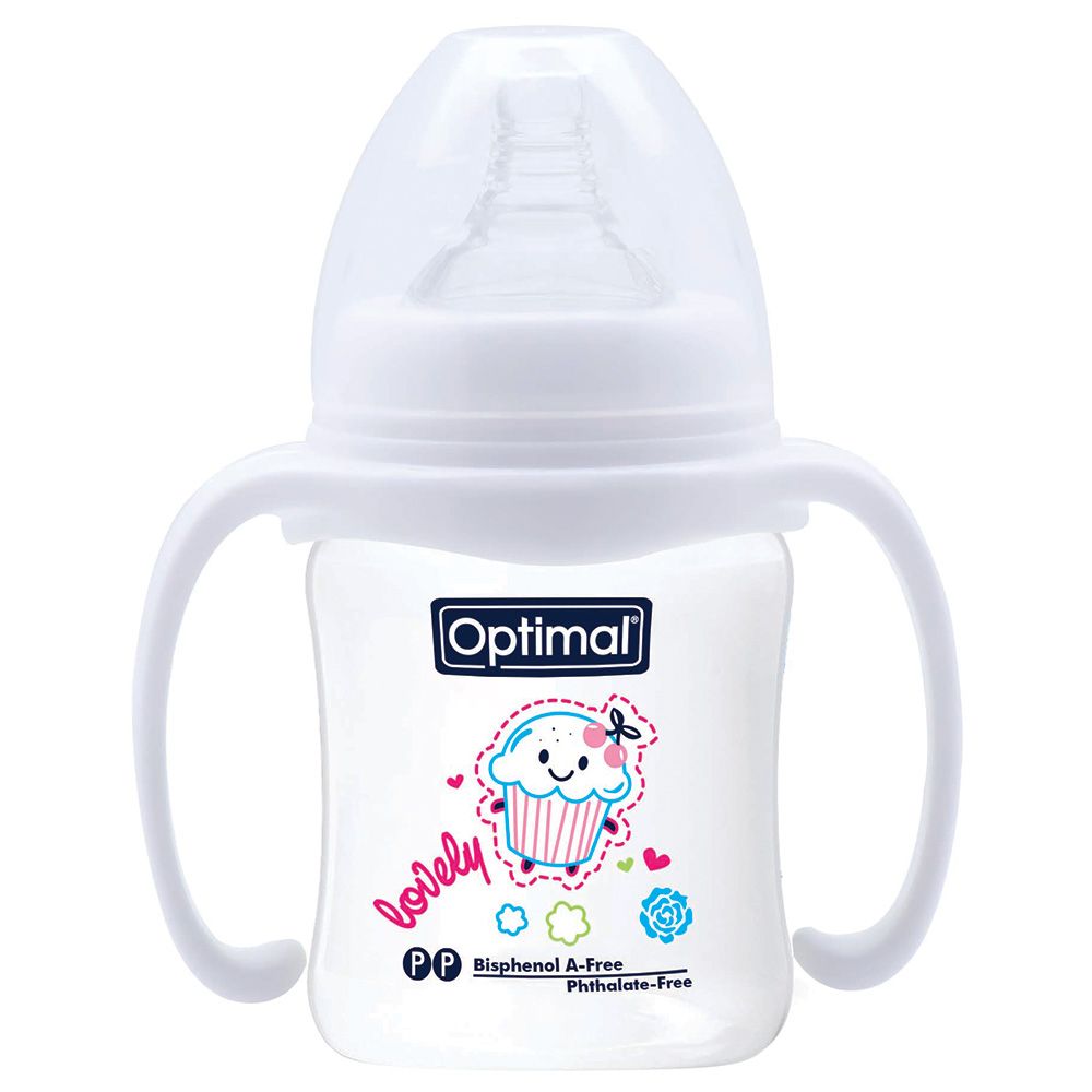 أوبتيمال - رضاعة أطفال بمقبض - 180 مل - أبيض