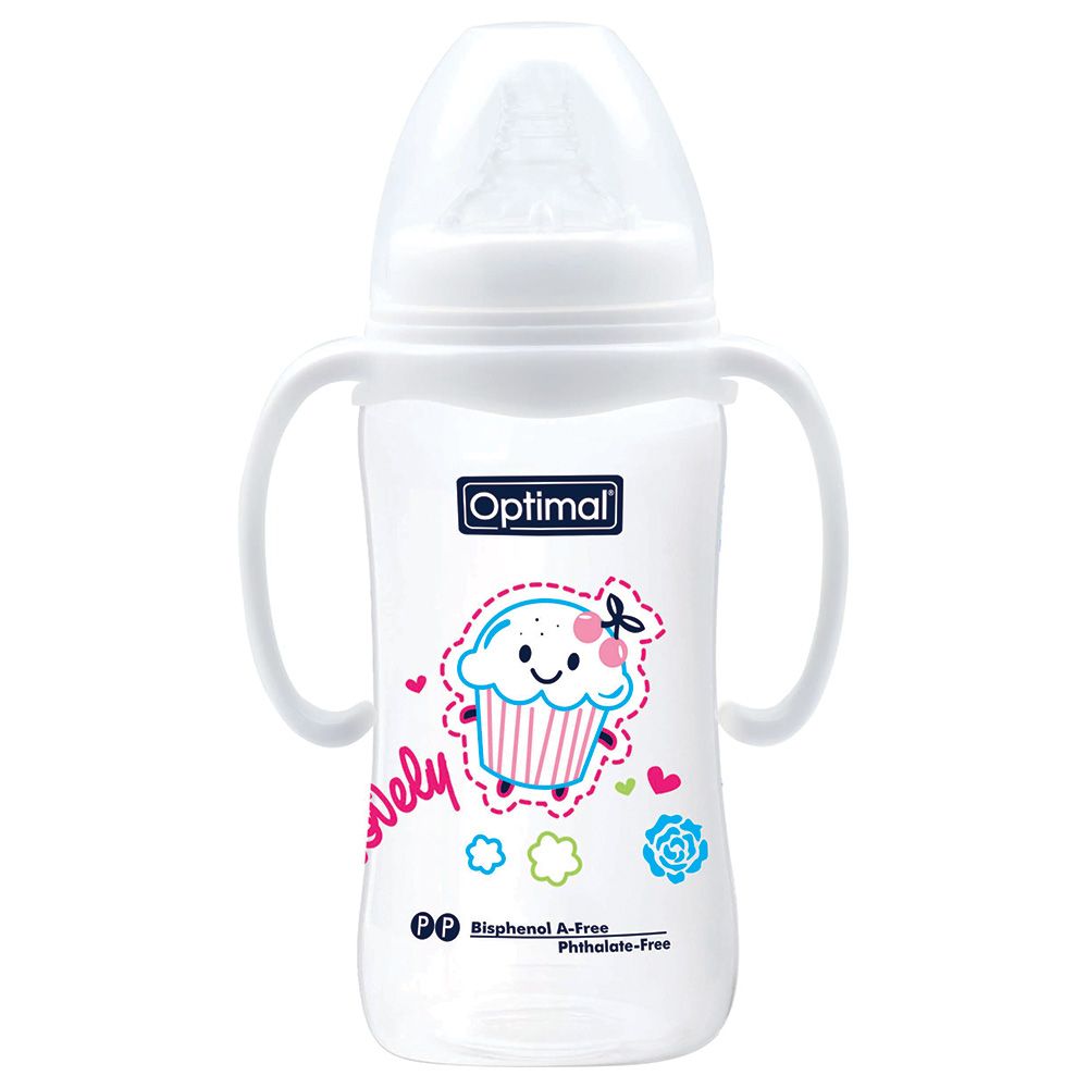 Optimal - Neck Feeding Bottle With Handle - 300ml - White