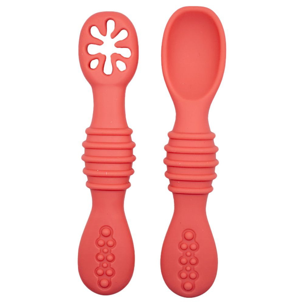 Babies Basic - First Stage Silicone Training Spoon With Masher - Pink
