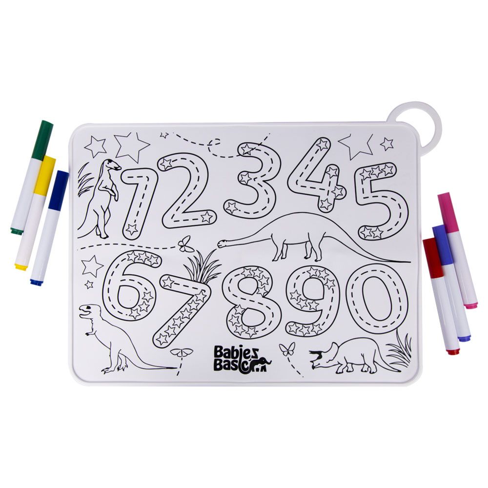 Babies Basic - Silicone Colouring Mat w/ Pens & Travel Case - Number Design