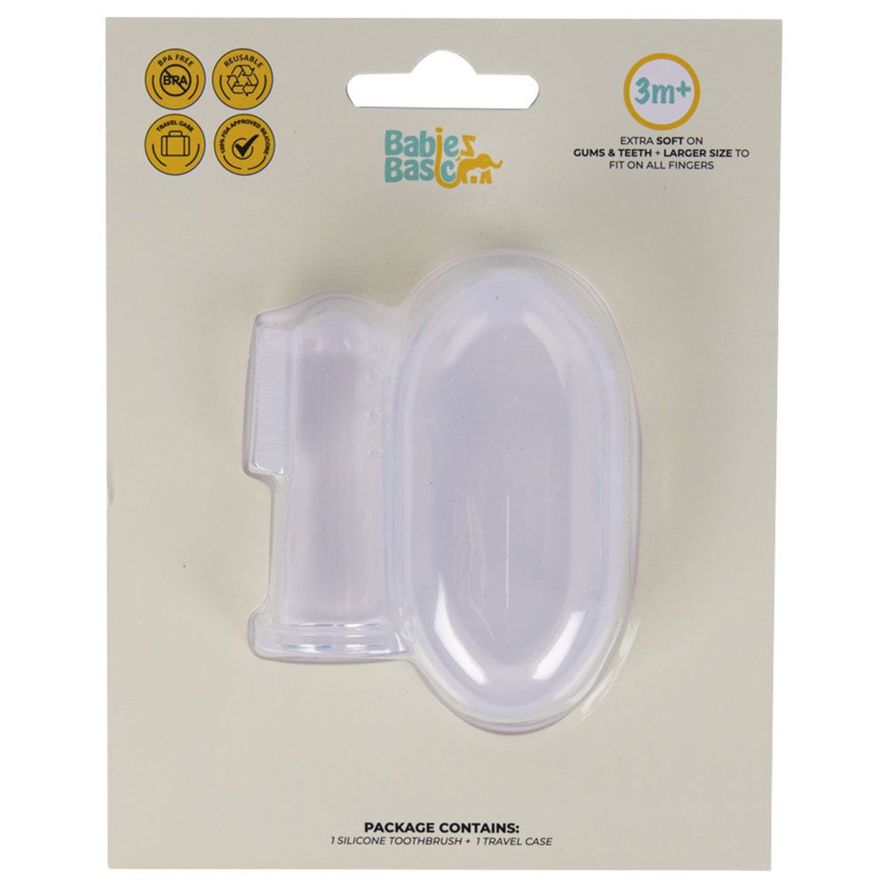Babies Basic - Silicone Finger Tooth brush and Gum Massager with Storage Case - Clear