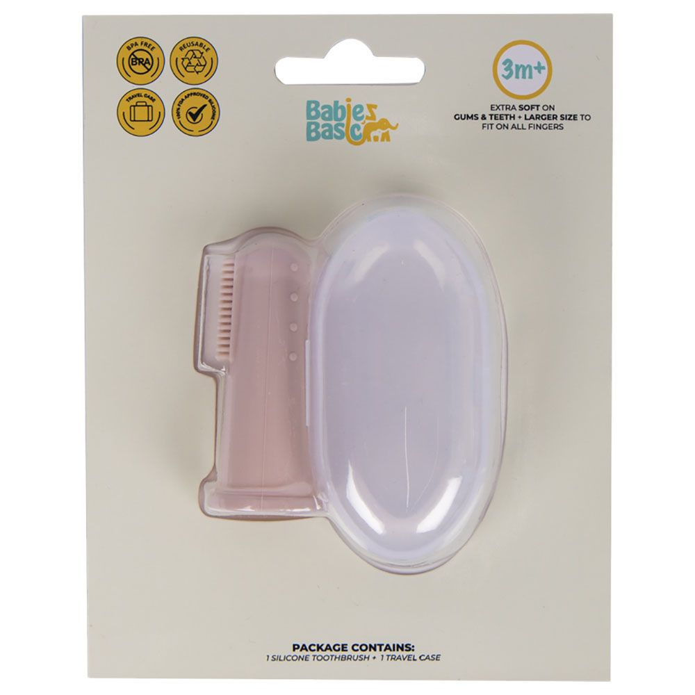 Babies Basic - Silicone Finger Tooth brush and Gum Massager with Storage Case - Blush