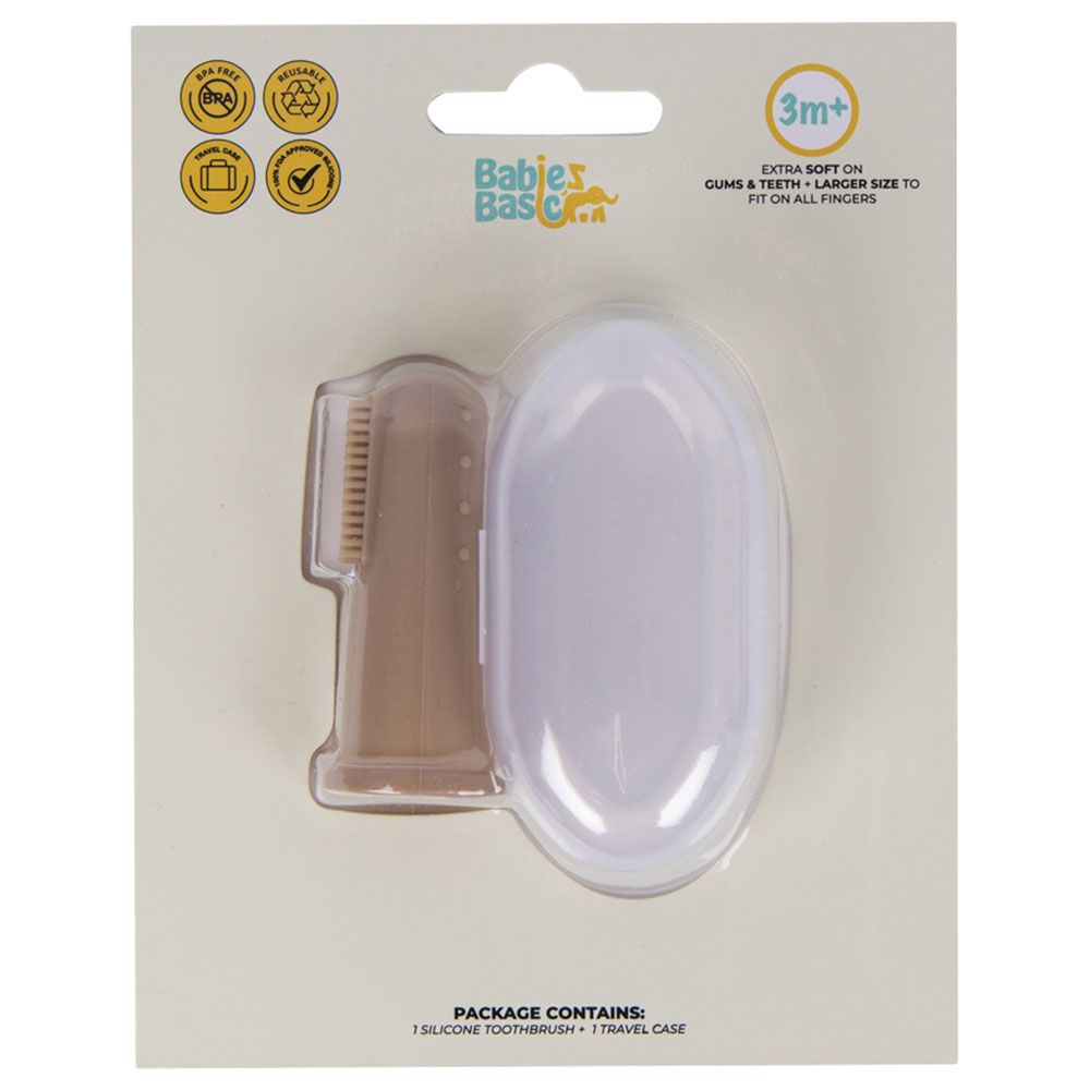 Babies Basic - Silicone Finger Tooth brush and Gum Massager with Storage Case - Brown