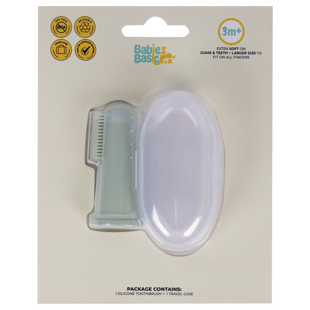 Babies Basic - Silicone Finger Tooth brush and Gum Massager with Storage Case - Green