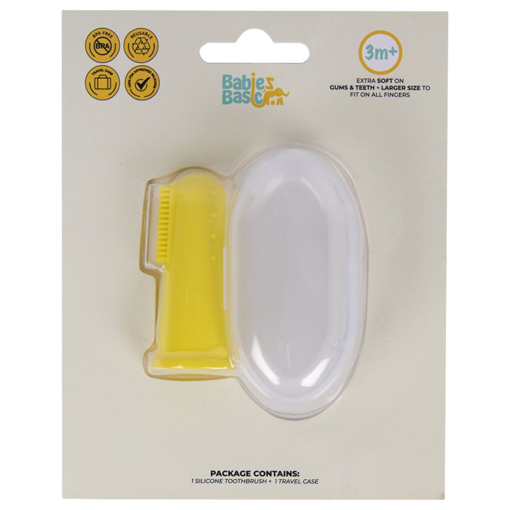 Babies Basic - Silicone Finger Tooth brush and Gum Massager with Storage Case - Yellow