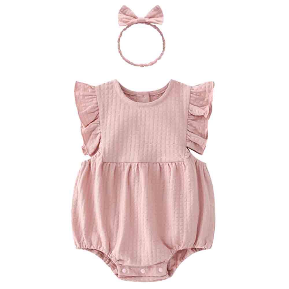 Sugar Rush - Baby Girls Solid Cap Sleeves Onesie - Pink