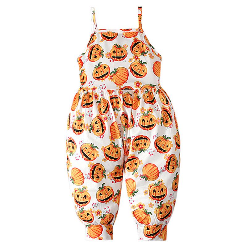 Sugar Rush - Halloween Sleeveless Jumpsuit - White/Orange