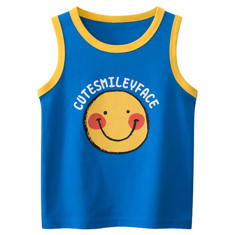 Sugar Rush - Printed Regular Round Neck Sleeveless Top - Blue