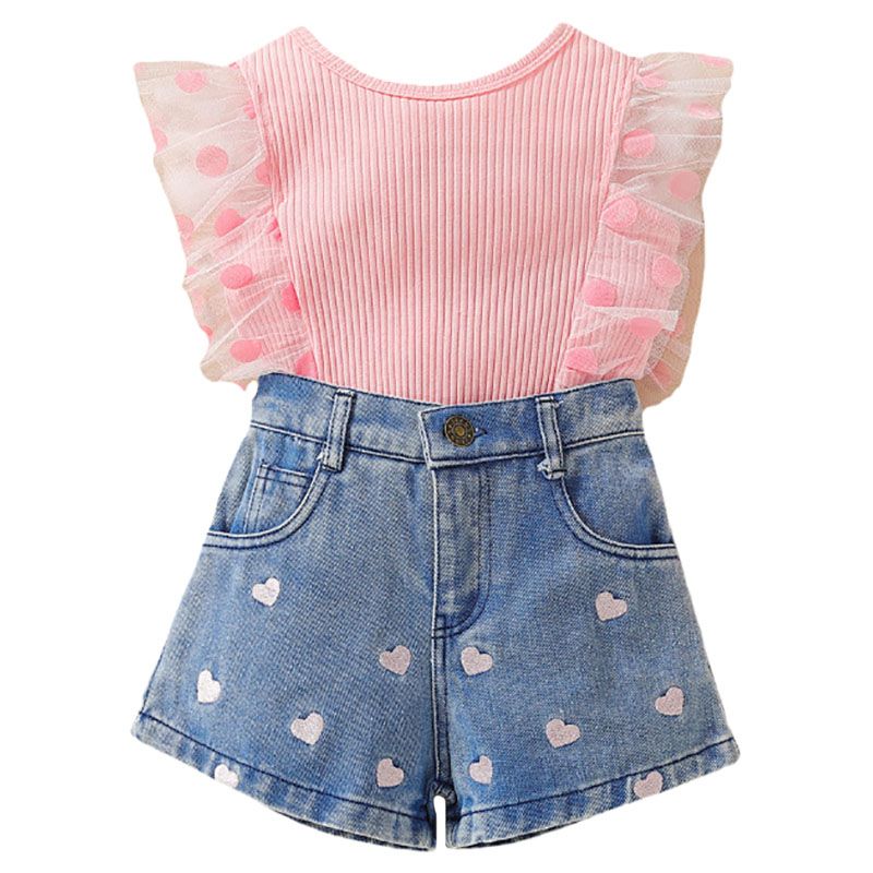 Sugar Rush - 2pc-Set - Cap Sleeves Top & Shorts - Pink