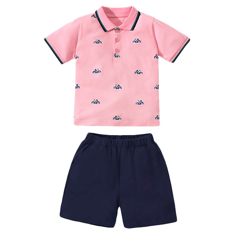Sugar Rush - 2pc-Set - Boys Printed T-Shirt & Shorts - Pink/Blue