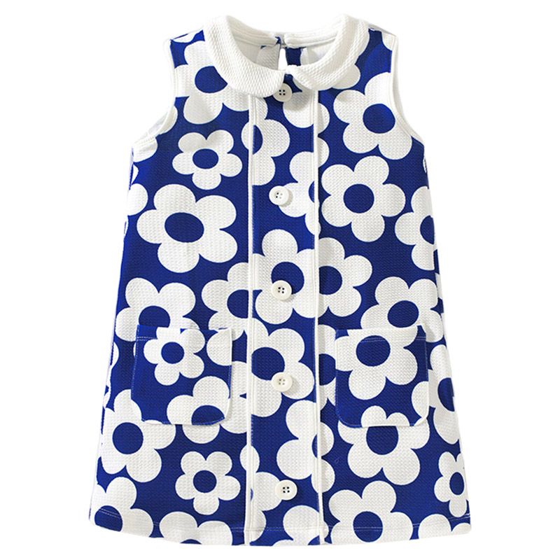 Sugar Rush - Floral Round Neck Sleeveless Dress - Blue