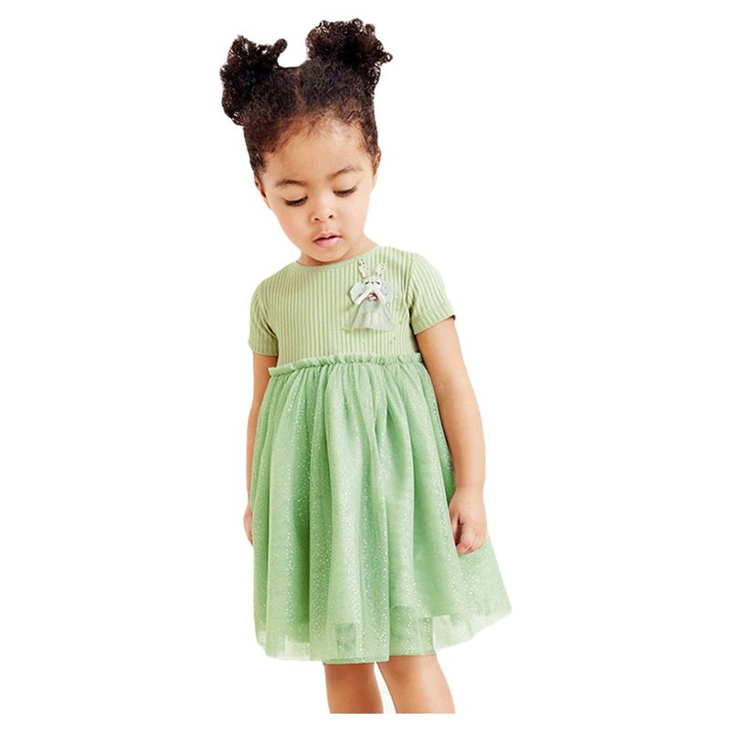 Sugar Rush - Printed Round Neck Short Sleeves Dress - Green