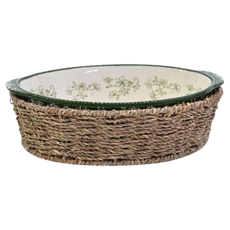 Temp-Tations - Floral Lace Oval Baker W/ Woven Basket-Green