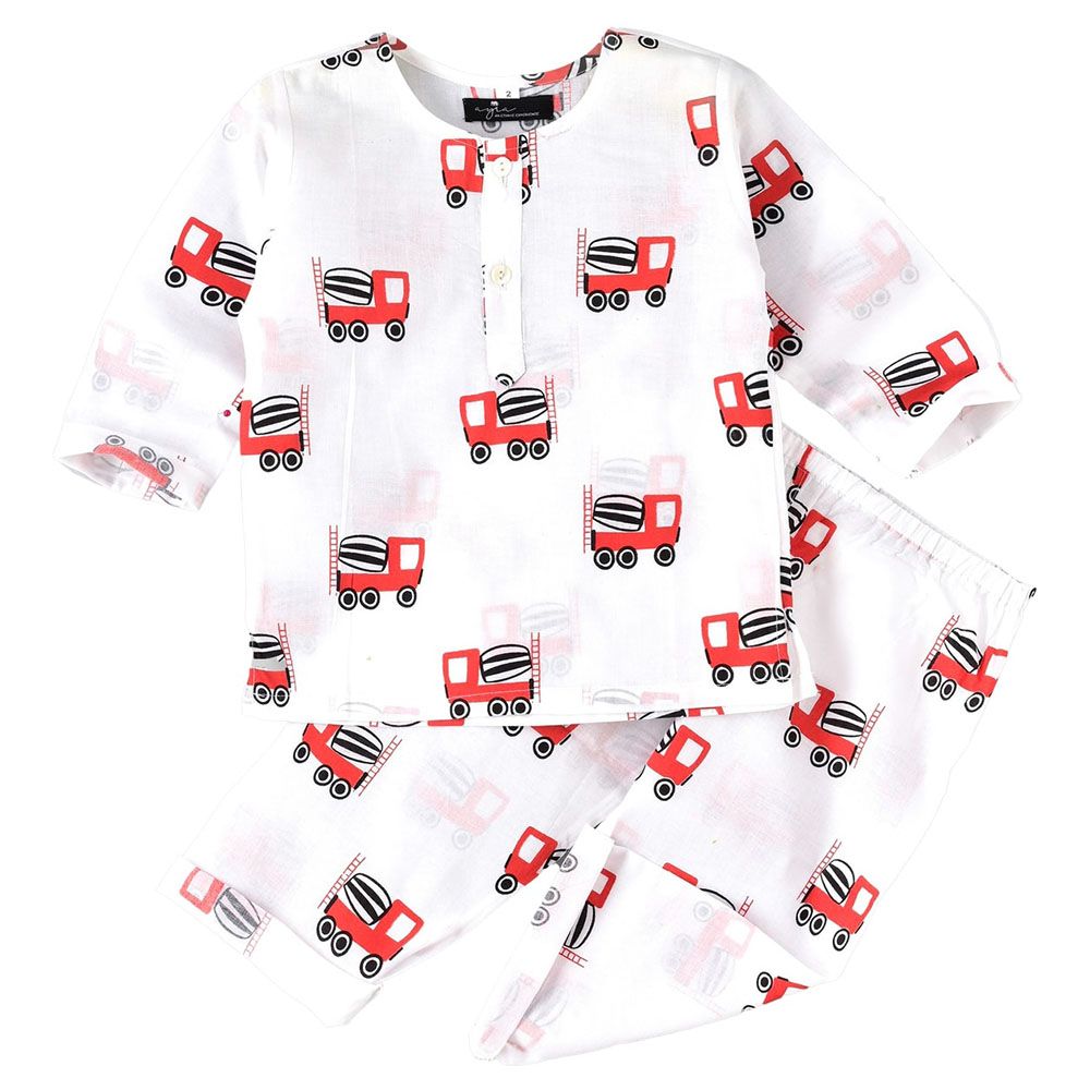 Ayra Ethnic Full Sleeves Concrete Mixer Design Nightsuit White