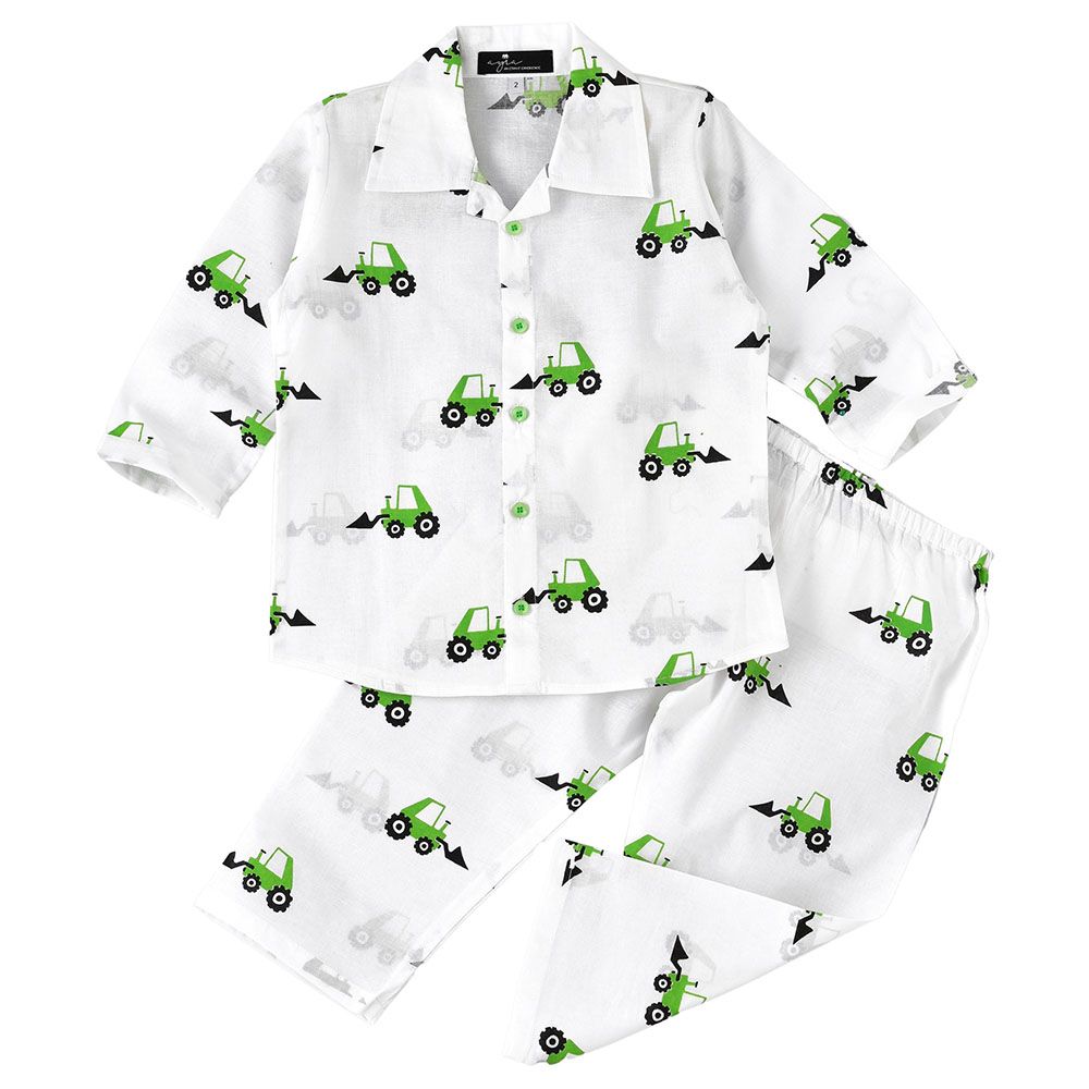 Ayra Ethnic Full Sleeves Truck Design Nightsuit White