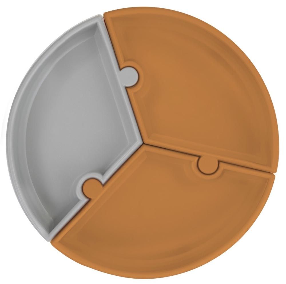 Minikoioi - Silicone Puzzle Plate - Woody Brown/Powder Grey