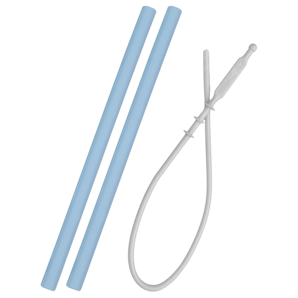 Minikoioi - Silicone Flexi Straws With Brush Set-2pcs - Blue