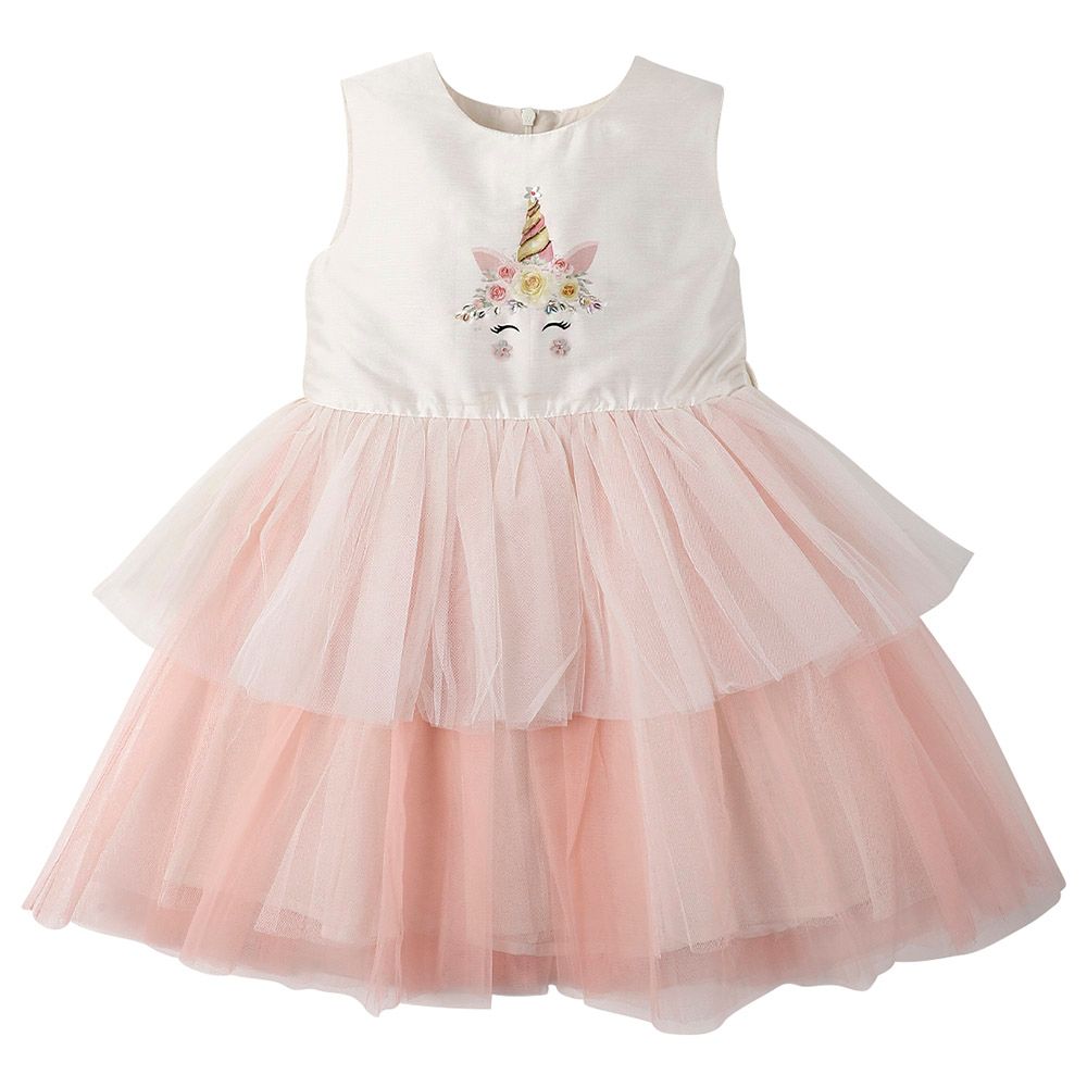 A Little Fable - Blush Unicorn Dress - Off White