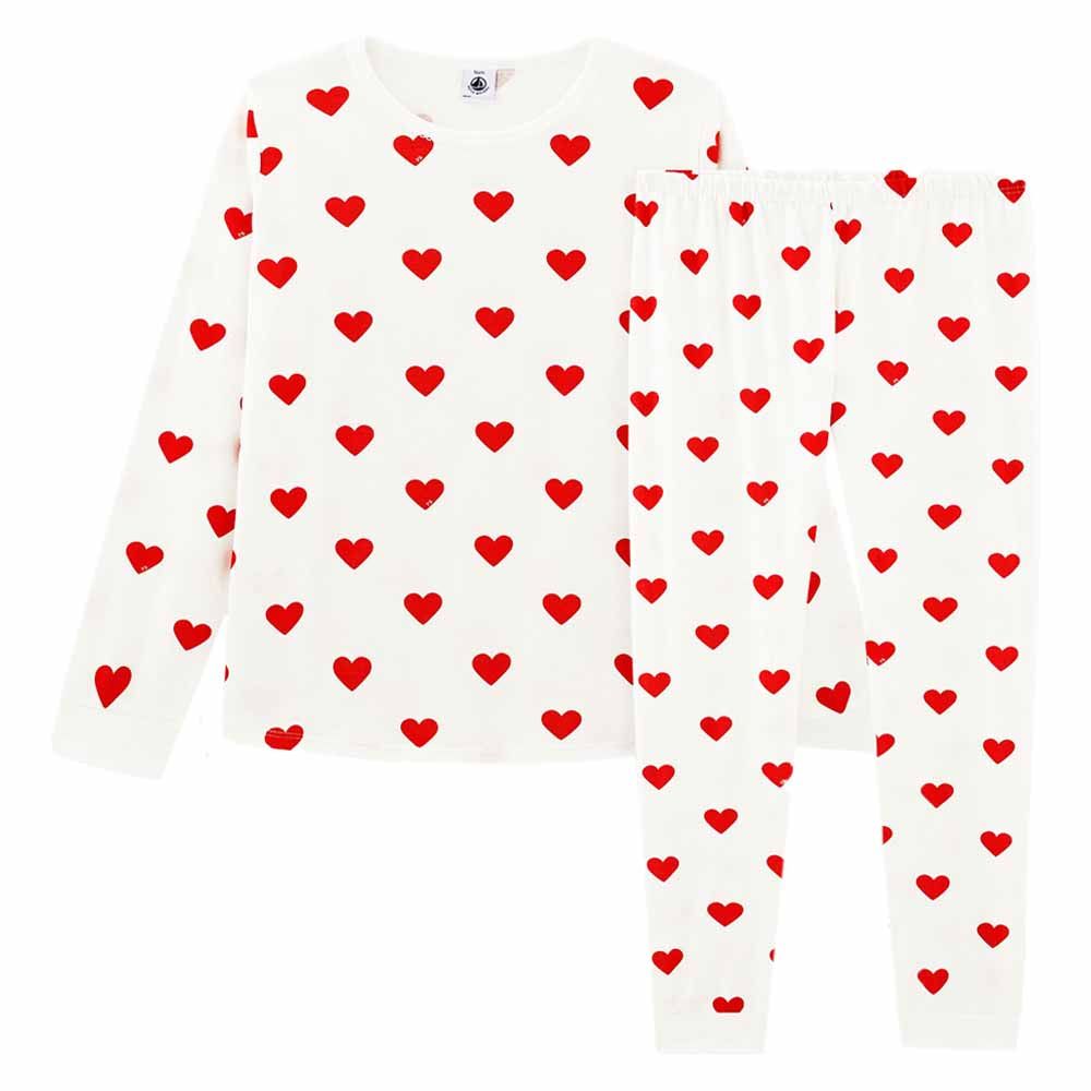 Petit Bateau - 2pc-Set - Girls Heart T-Shirt & Pyjamas - White