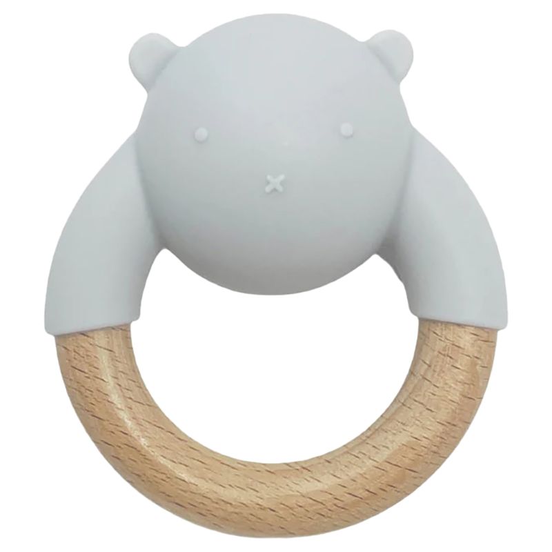 Glitter & Spice - Bear Woodland Rattle Teether W/ Clip - Light Gray