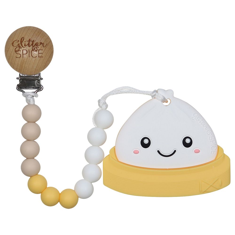 Glitter & Spice - Dim Sum Bao Silicone Teether W/ Clip - Beige