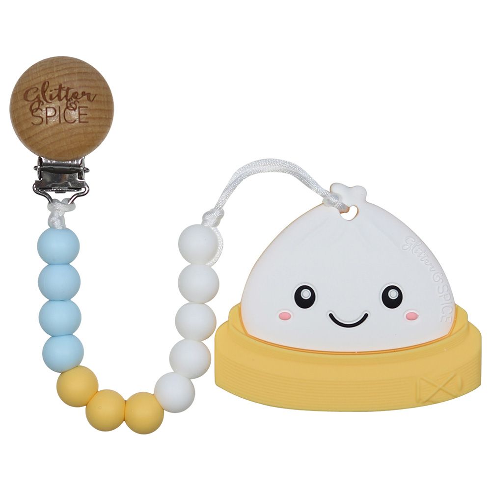Glitter & Spice - Dim Sum Bao Silicone Teether W/ Clip - Blue