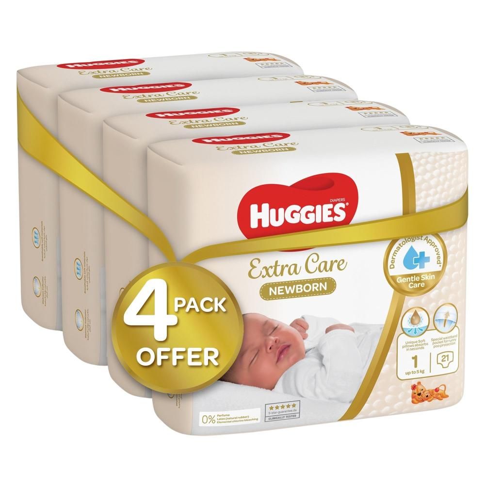 Huggies - Extra Care Newborn, Size 1, Up to 5 kg, Mega Pack - 84 Diapers