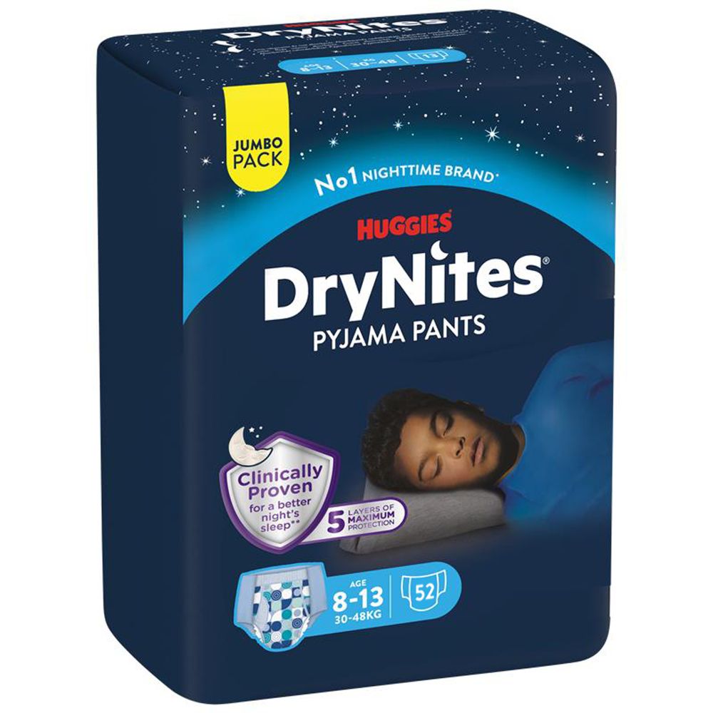 Huggies - DryNites Pyjama Pants, 8-13 years, Bed Wetting Diaper, Boys, 30-48 kg, Jumbo Pack - 13 Pants