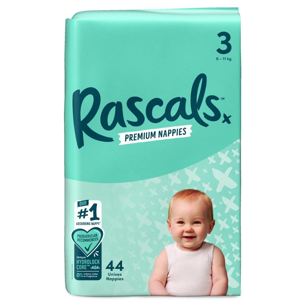 Rascal + Friends - Premium Baby Diapers - 6-11 Kg - Size 3 - 44 Count
