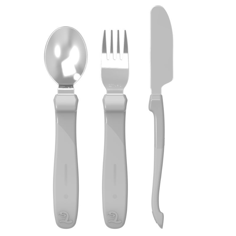 Twistshake Learn Cutlery Stainless Steel 12+m Pastel Grey