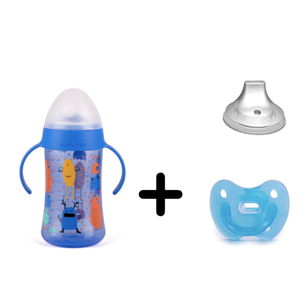 Suavinex - Bot Non Spill 270ml W/ Soother & Teat - Blue