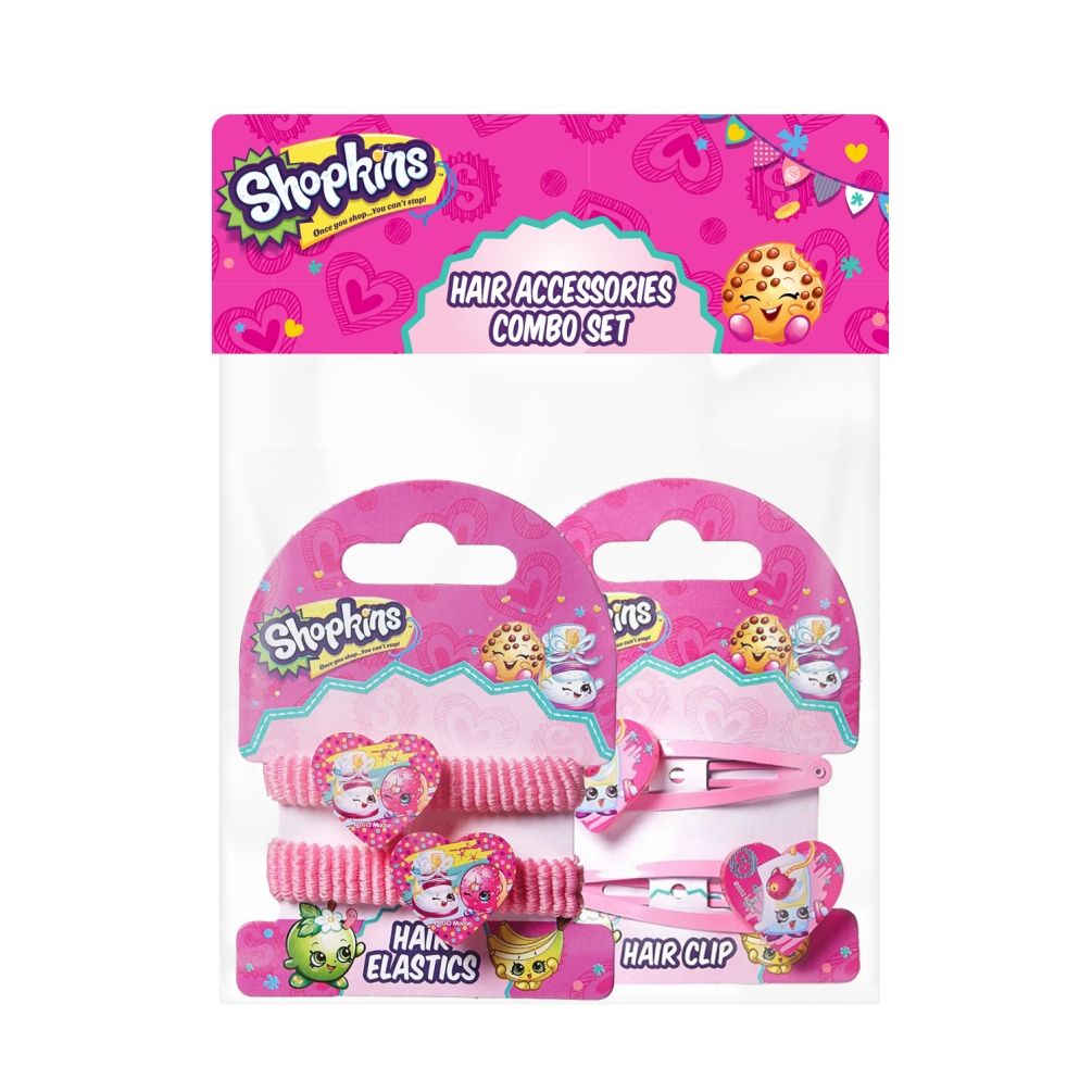Shopkins - Hair Clip Multi-Color  & Pony Band Pink Combo