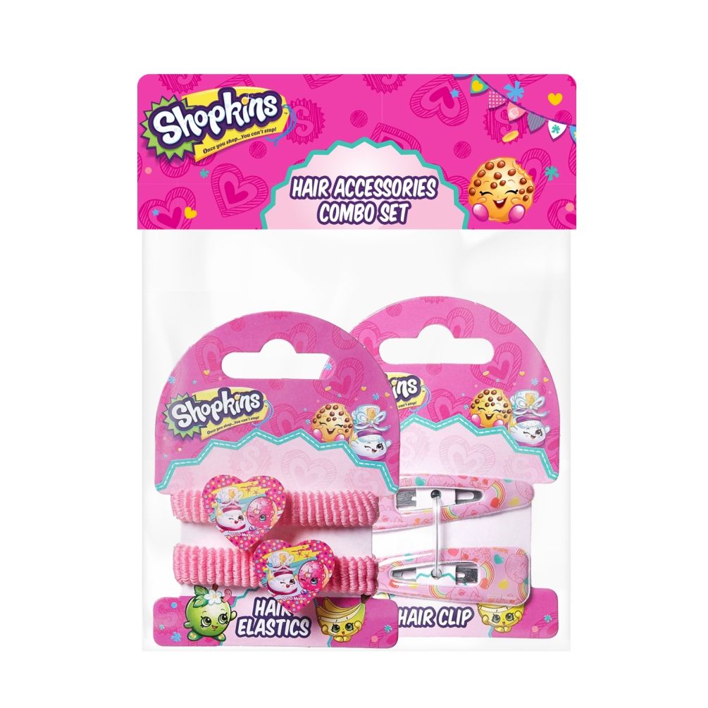 Shopkins - Hair Clip Multi-Color  & Pony Band Pink Rainbow Combo